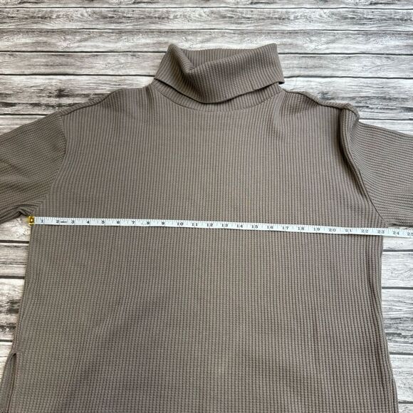 GAP Women's Waffle Knit Turtleneck Shirt M Med Medium Taupe Brown Side Slit Boxy - Picture 11 of 13